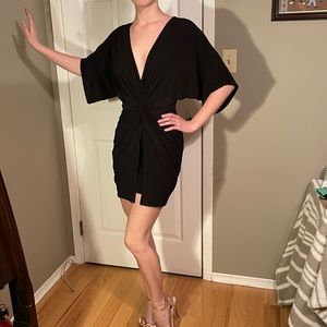 Boohoo Petite, twist front mini black dress, NWT